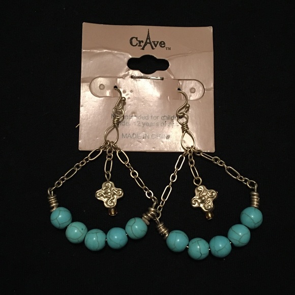 CRAVE Faux Turquoise Dangle Earrings - Picture 1 of 9